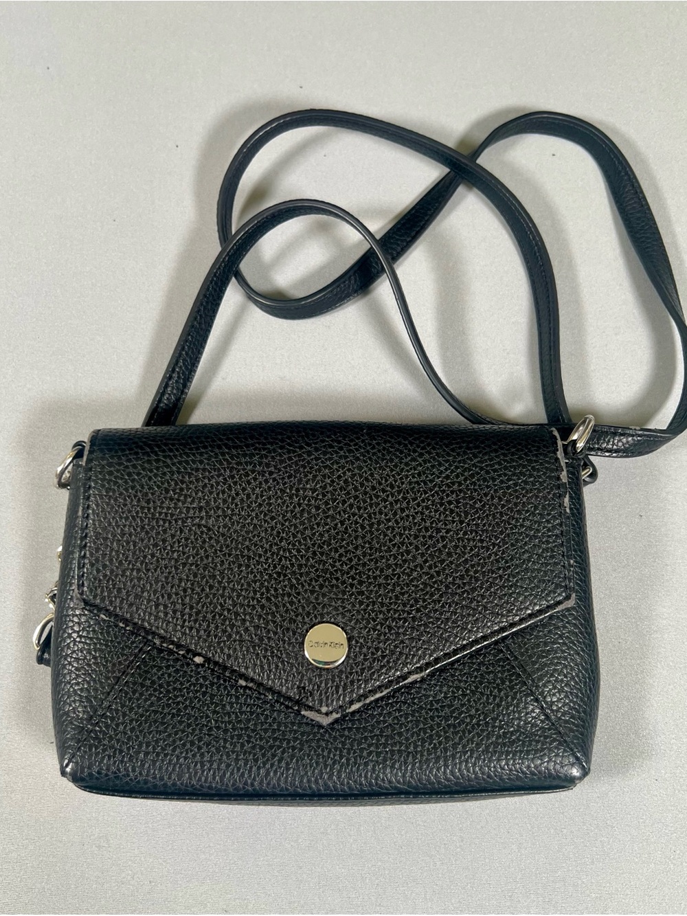 Calvin Klein Black Pebbled Leather Crossbody with Logo Button